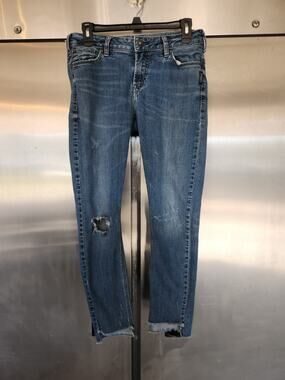 Silver Jeans Womens Skinny Size 30 Calley Ankle Medium Wash Raw Hem Distressed